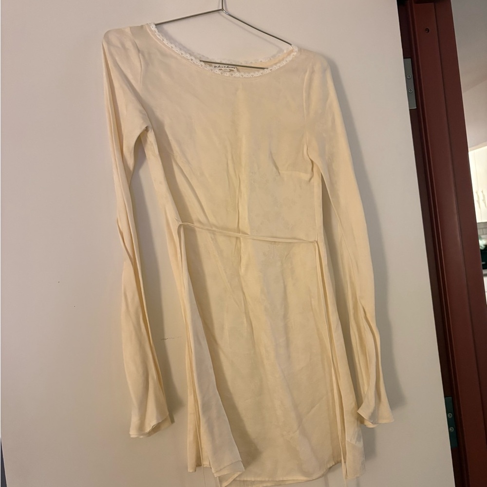 For Love & Lemons Cream Long-Sleeve Waist-Tie Dress XS